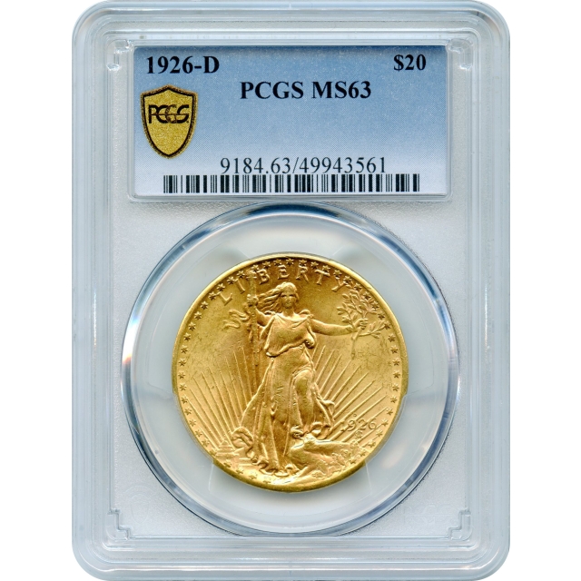 1926-D $20 Saint Gaudens Double Eagle PCGS MS63