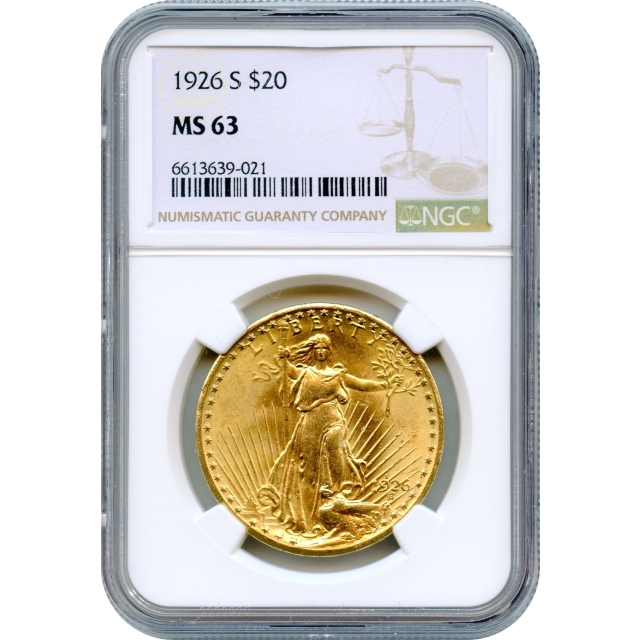 1926-S $20 Saint Gaudens Double Eagle NGC MS63