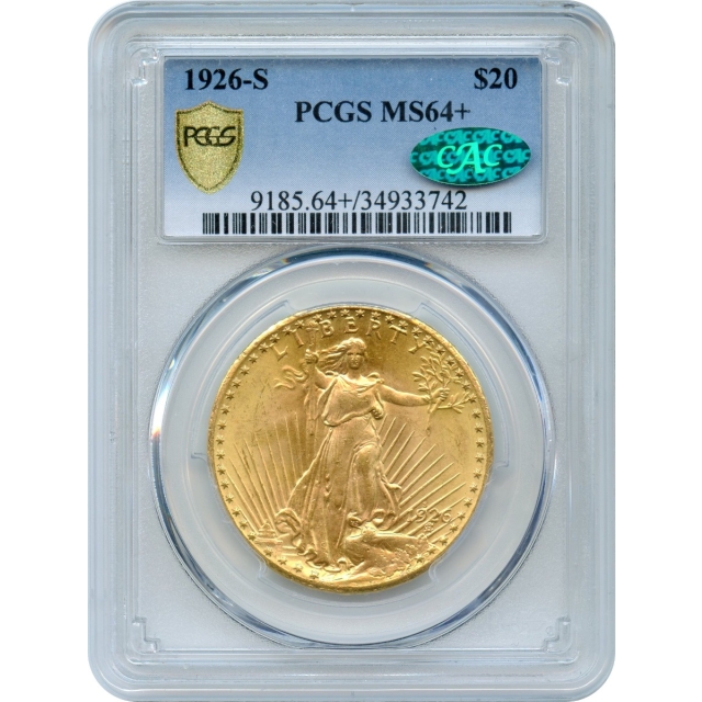 1926-S $20 Saint Gaudens Double Eagle PCGS MS64+ (CAC)