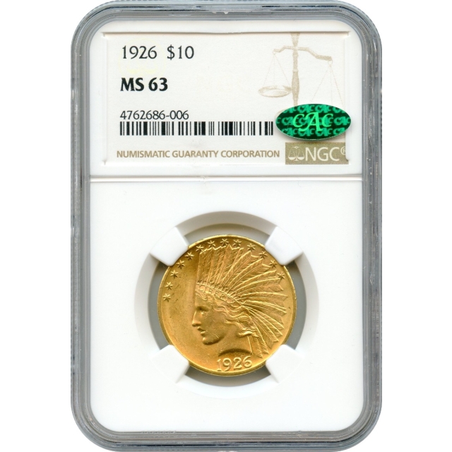 1926 $10 Indian Head Eagle NGC MS63 (CAC)