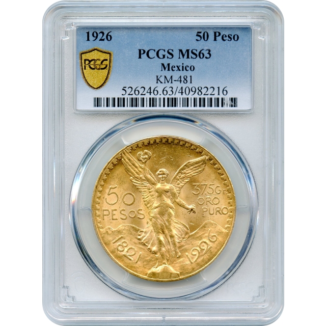 1926 50 Pesos Gold Mexico City Mint, KM-481 PCGS MS63