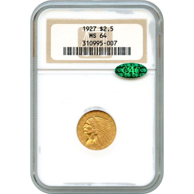 1927 $2.50 Indian Head Quarter Eagle NGC MS64 (CAC)