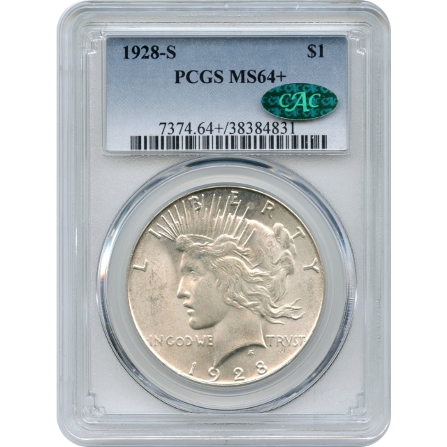 1928-S $1 Peace Silver Dollar PCGS MS64+ (CAC)