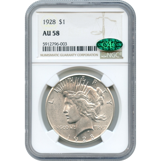 1928 $1 Peace Silver Dollar NGC AU58 (CAC)