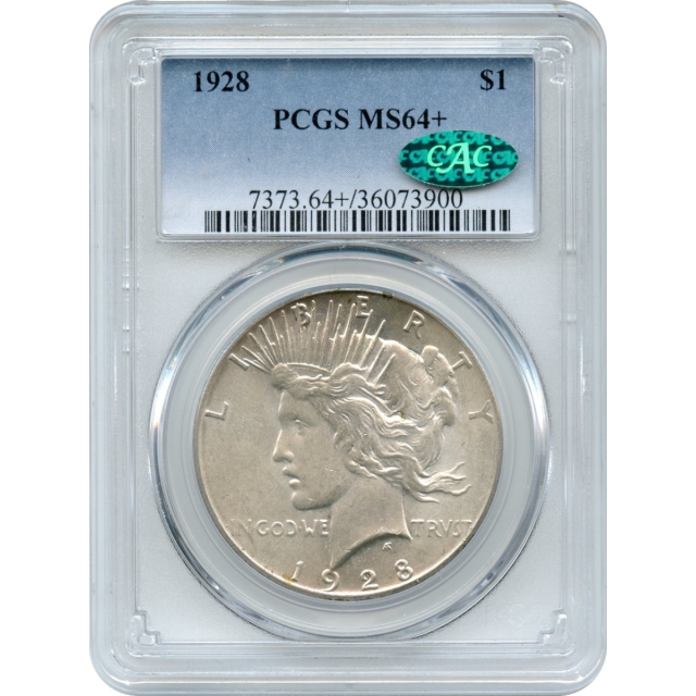 1928 $1 Peace Silver Dollar PCGS MS64+ (CAC)