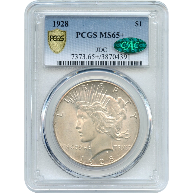 1928 $1 Peace Silver Dollar PCGS MS65+ (CAC) - Key Date