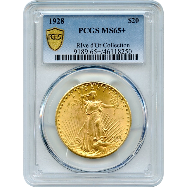 1928 $20 Saint Gaudens Double Eagle PCGS MS65+ Ex. Rive d'Or Collection