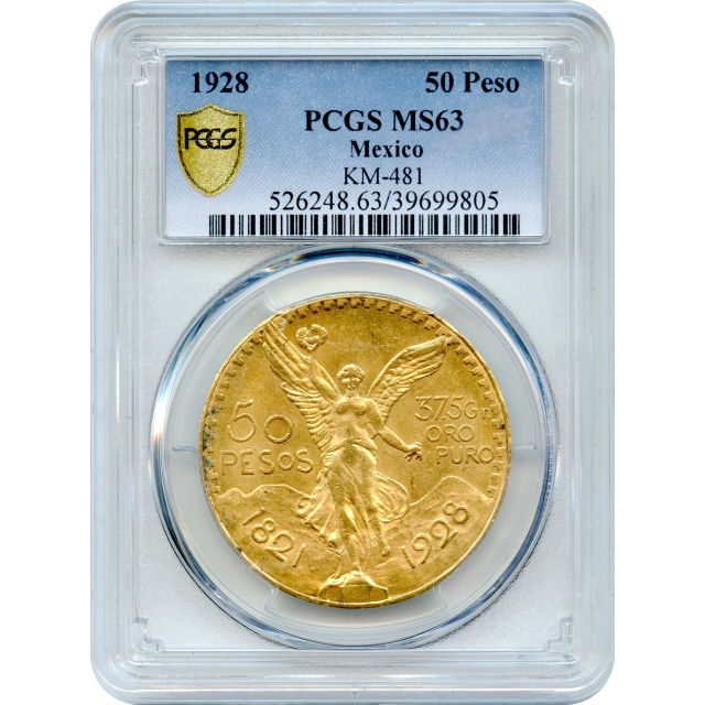 1928 50 Pesos Gold Mexico City Mint, KM-481 PCGS MS63