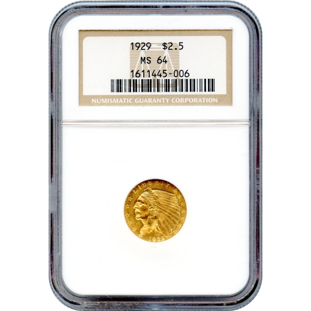 1929 $2.50 Indian Head Quarter Eagle NGC MS64