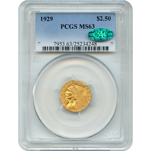 1929 $2.50 Indian Head Quarter Eagle PCGS MS63 (CAC)