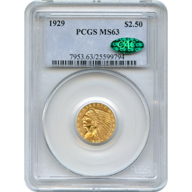 1929 $2.50 Indian Head Quarter Eagle PCGS MS63 (CAC)