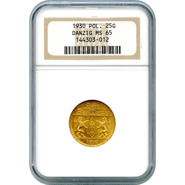 World Gold - 1930 25 Gulden, Free City of Danzig NGC MS65