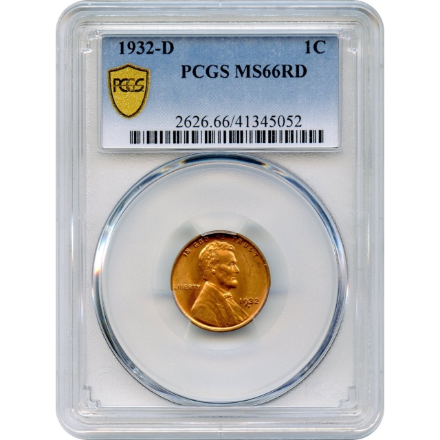 1932-D 1C Lincoln Cent, Wheat Reverse PCGS MS66RD