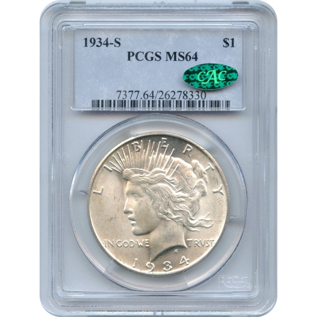 1934-S $1 Peace Silver Dollar PCGS MS64 (CAC)