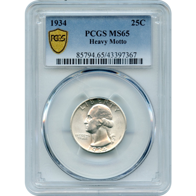 1934 25C Washington Quarter, Heavy Motto PCGS MS65