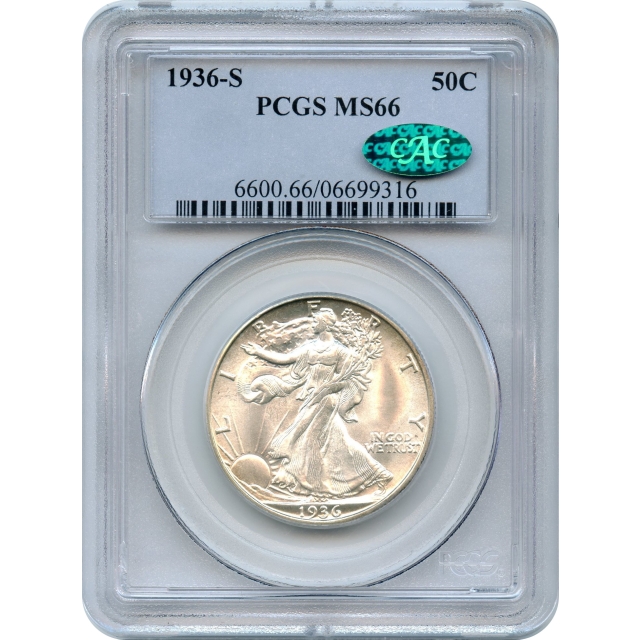 1936-S 50C Walking Liberty Half Dollar PCGS MS66 (CAC)