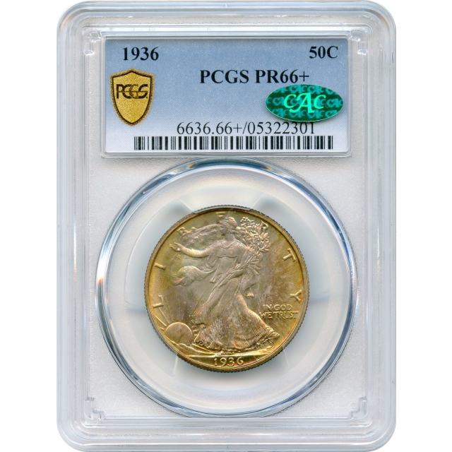 1936 50C Walking Liberty Half Dollar PCGS PR66+ (CAC) - extraordinary toning