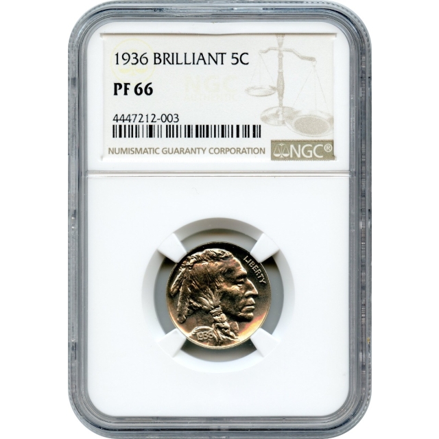 1936 5C Buffalo Nickel Type 2, Brilliant Finish NGC PR66