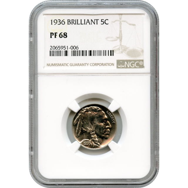 1936 5C Buffalo Nickel Type 2, Brilliant Finish NGC PR68