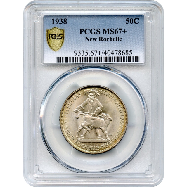 1938 50C New Rochelle Silver Commemorative PCGS MS67+