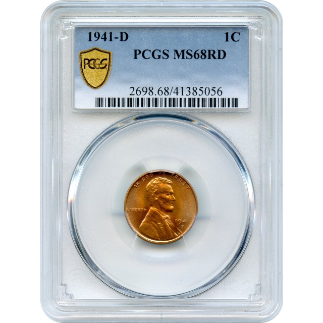 1941-D 1C Lincoln Head Cent PCGS MS68RD - FINEST PCGS (Pop 1/0)