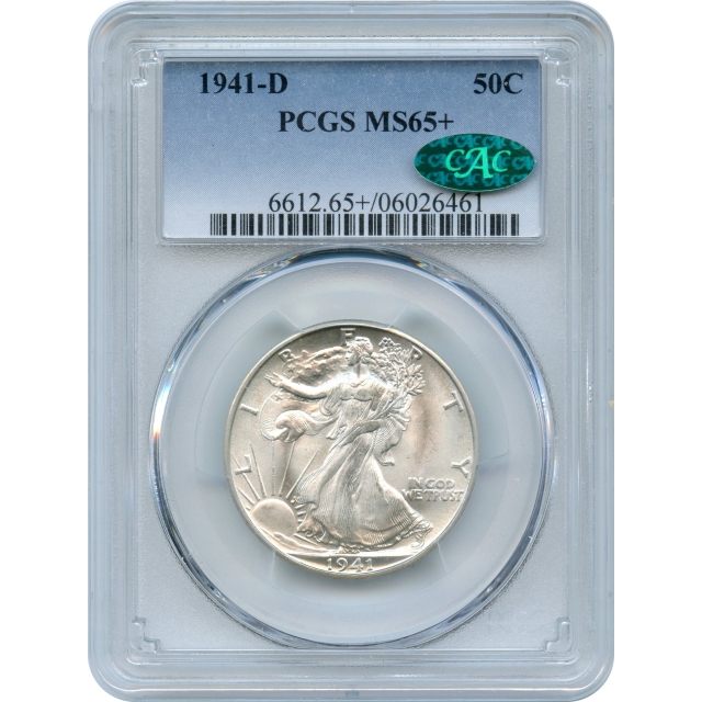 1941-D 50C Walking Liberty Half Dollar PCGS MS65+ (CAC)