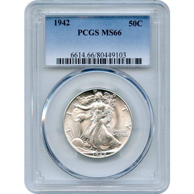 1942 50C Walking Liberty Half Dollar PCGS MS66