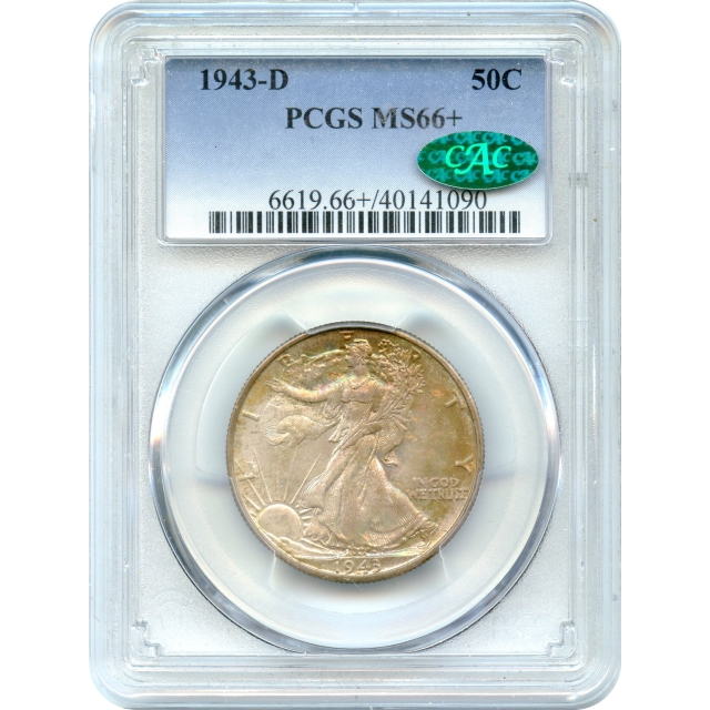 1943-D 50C Walking Liberty Half Dollar PCGS MS66+ (CAC)