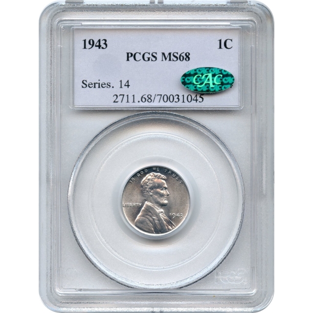 1943 1C Lincoln Head Steel Cent PCGS MS68 (CAC)