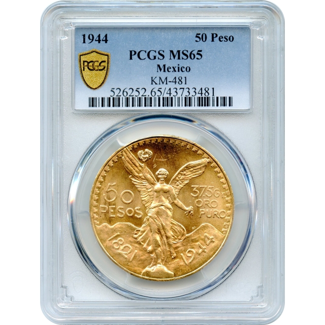 1944 50 Pesos Gold Mexico City Mint, KM-481 PCGS MS65