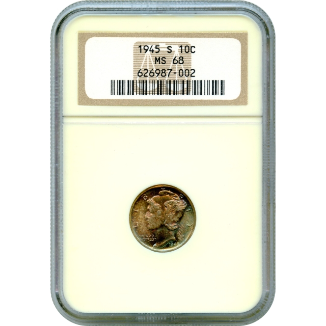 1945-S 10C Mercury Head Dime NGC MS68 (color-!!!)