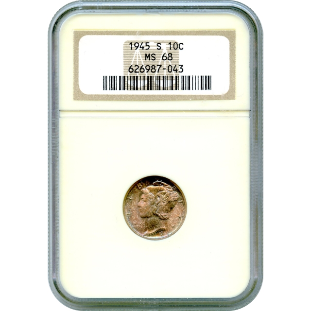 1945-S 10C Mercury Head Dime NGC MS68 (color-!!!)