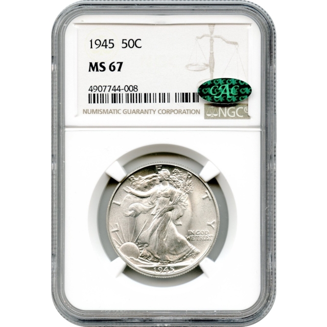 1945 50C Walking Liberty Half Dollar NGC MS67 (CAC)