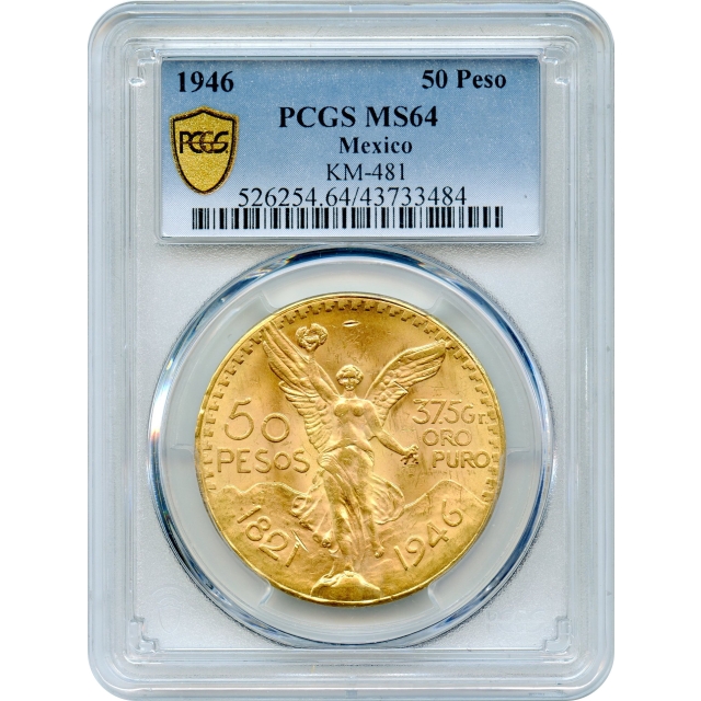 1946 50 Pesos Gold Mexico City Mint, KM-481 PCGS MS64