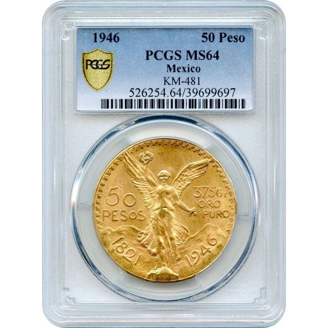 1946 50 Pesos Gold Mexico City Mint, KM-481 PCGS MS64