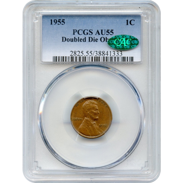 1955 1C Lincoln Cent Doubled Die Obverse PCGS AU55BN (CAC)