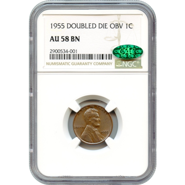 1955/55 1C Lincoln Wheat Cent, Dble Die Obv NGC AU58BN (CAC)