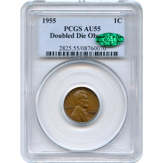 1955/55 1C Lincoln Cent Doubled Die Obverse PCGS AU55 (CAC)