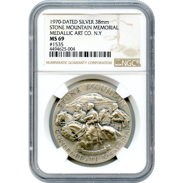 Medal - 1970 Stone Mountain Memorial Silver, Medallic Art Co 38mm NGC MS69
