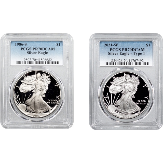 Set of 6 2023 $1 Silver Morgan & Peace PCGS MS70, PR70DCAM, PR70