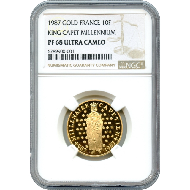 1987 10 Gold Franc King Capet Millenium PR68DCAM