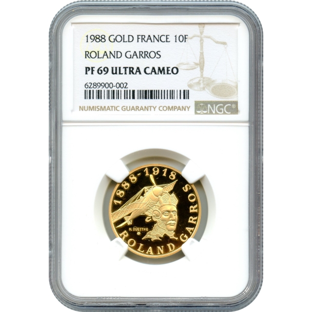 1988 10 Gold Franc Roland Garros NGC PR69DCAM