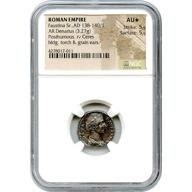 Ancient Rome - AD 138-140/1 Faustina Sr. AR Denarius NGC AU(*)