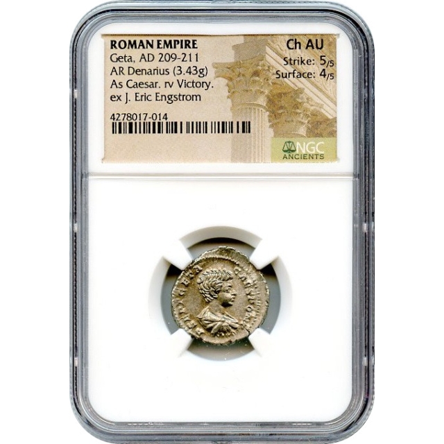 Ancient Rome - 209-211 AD Geta AR Denarius NGC Choice AU