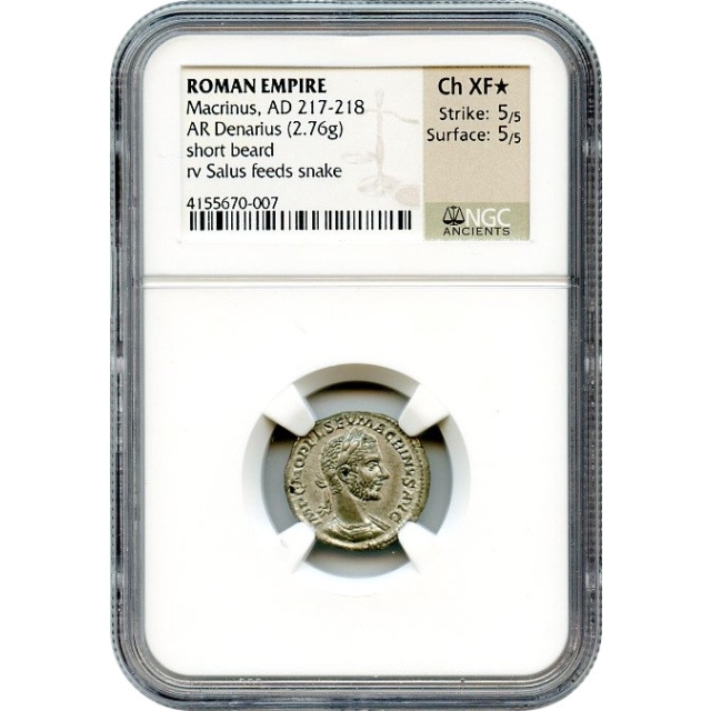 Ancient Rome - AD 217-218 Macrinus AR Denarius NGC Choice XF★ Ex. Robbins Collection