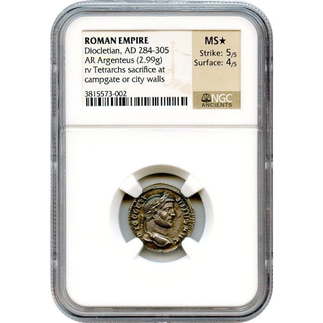 Ancient Rome - AD 284-305 Diocletian AR Argenteus NGC MS★ Ex. Robbins Collection