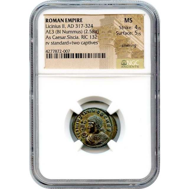 Ancient Rome - AD 317-324 Licinius II BI Nummus NGC MS Ex. Robbins Collection