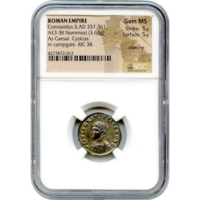 Ancient Rome - AD 337-361 Constantius II AE3 BI Nummus NGC Gem MS