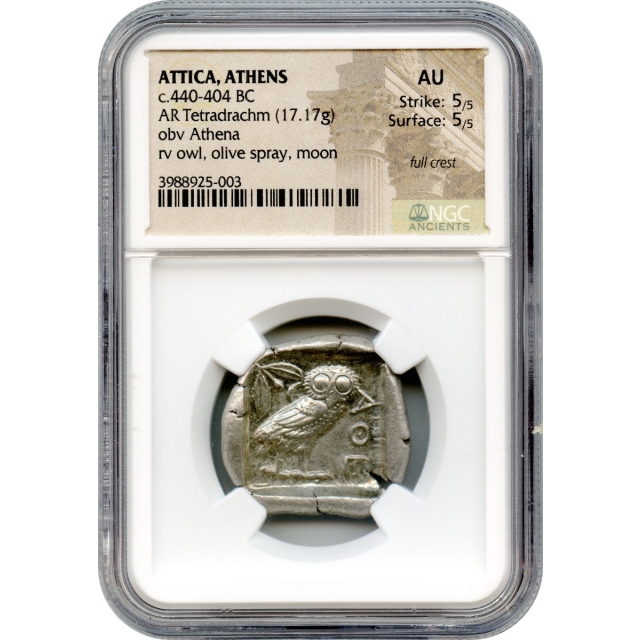 Ancient Greece - 440-404 BCE Attica, Athens Owl AR Tetradrachm NGC AU Full Crest