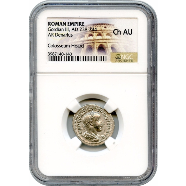 Ancient Rome - AD 238-244 Gordian III AR Denarius NGC Choice AU